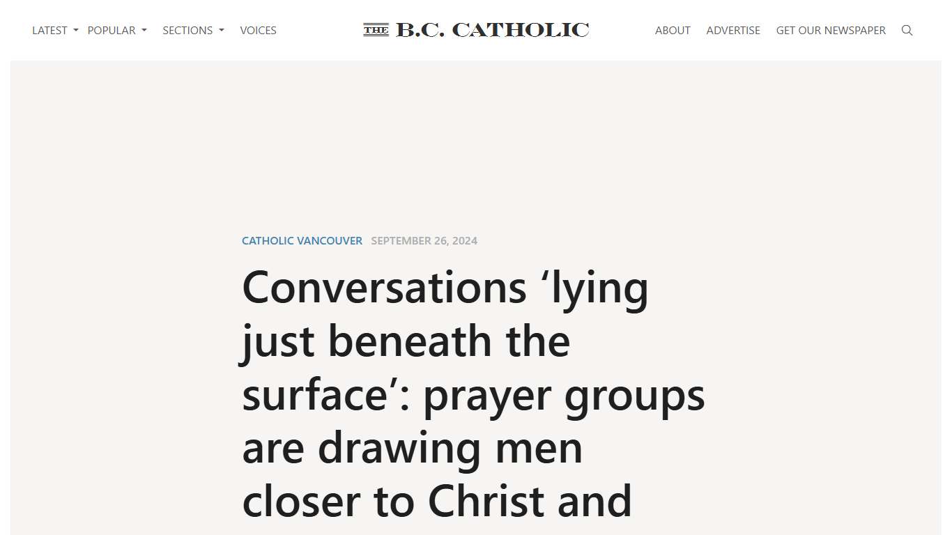 Conversations ‘lying just beneath the surface’: prayer groups are drawing men closer to Christ and each other - The B.C. Catholic - Multimedia Catholic News